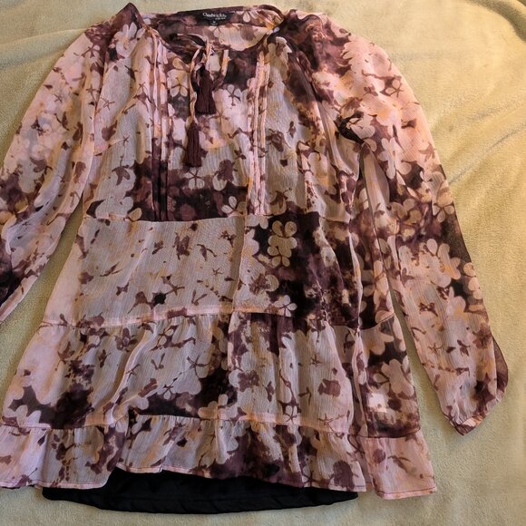 WOMEN'S BLOUSE Chadwick's of Boston Medium M Long Sleeve Pink Sheer Flowy Tassel - Picture 6 of 6